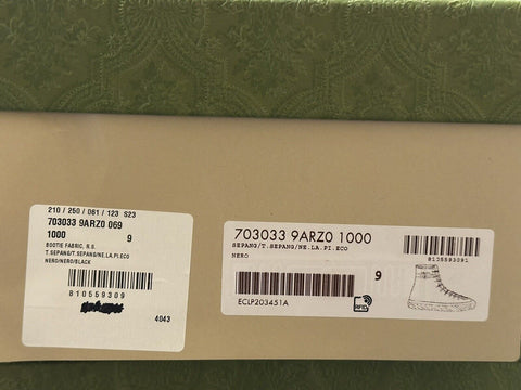 NIB Gucci Fabric Black High-top Sneakers 10 US (Gucci 9) 703033 Spain