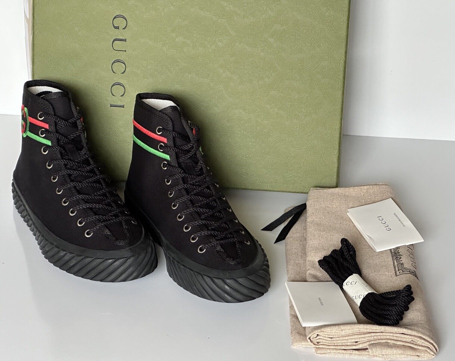 NIB Gucci Fabric Black High-top Sneakers 11 US (Gucci 10) 703033 Spain