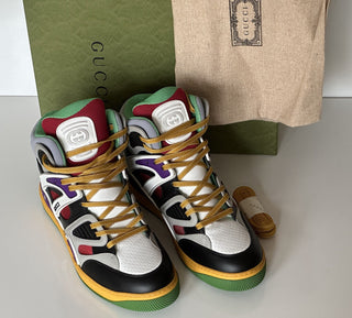 NIB Gucci Basket Demetra Leather  Multicolor High-top Sneakers 15.5 US 661303 IT