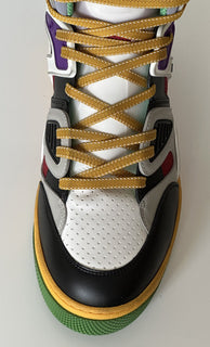 NIB Gucci Basket Demetra Leather  Multicolor High-top Sneakers 15.5 US 661303 IT