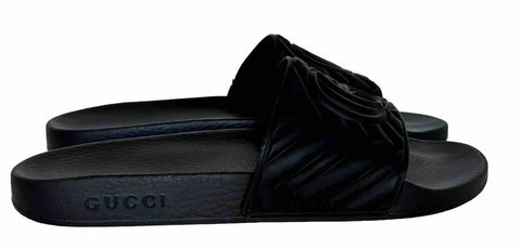 NIB Gucci Quilted GG Logo Men's Rubber Black Sandals 10.5 US (Gucci 10G) 601041