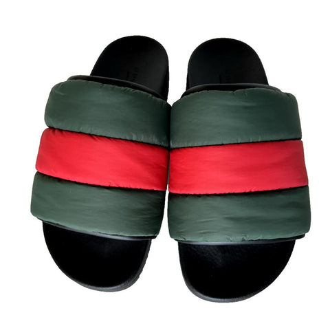 NIB Gucci Women's Rubber Slide Sandals Black/Green/Red 8 US (38 Euro) 700320 IT