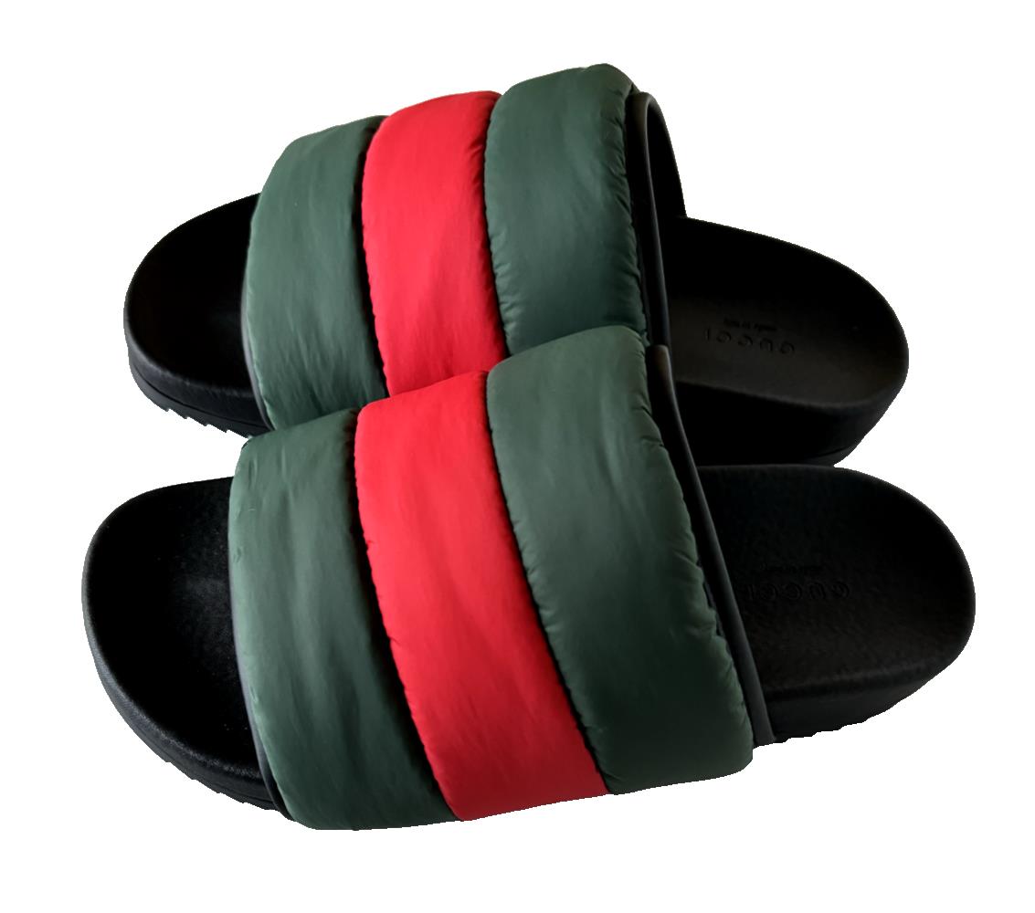 NIB Gucci Women's Rubber Slide Sandals Black/Green/Red 8 US (38 Euro) 700320 IT