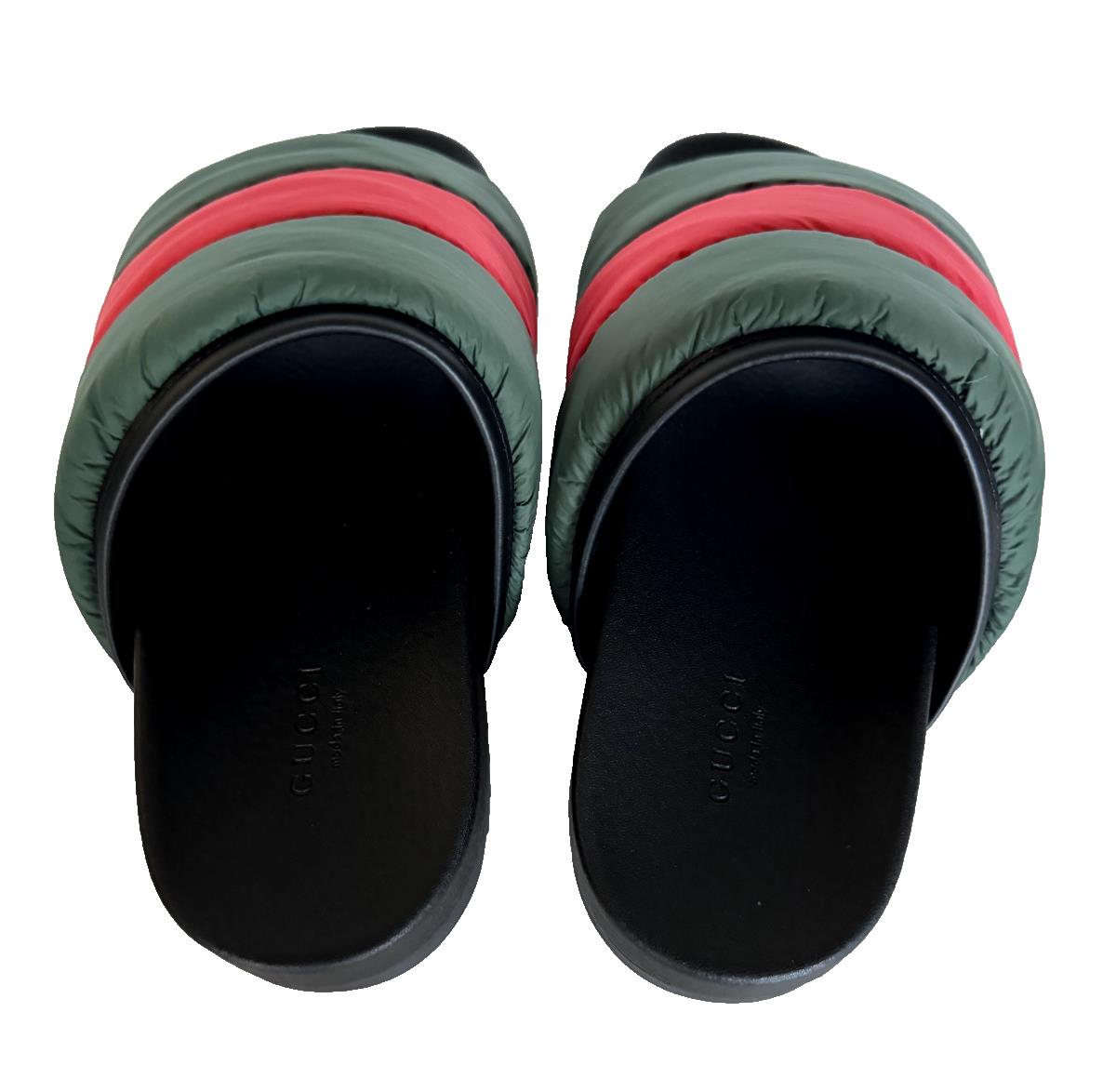 NIB Gucci Women's Rubber Slide Sandals Black/Green/Red 8 US (38 Euro) 700320 IT