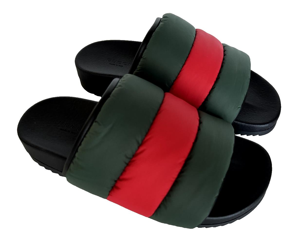 NIB Gucci Women's Rubber Slide Sandals Black/Green/Red 8 US (38 Euro) 700320 IT