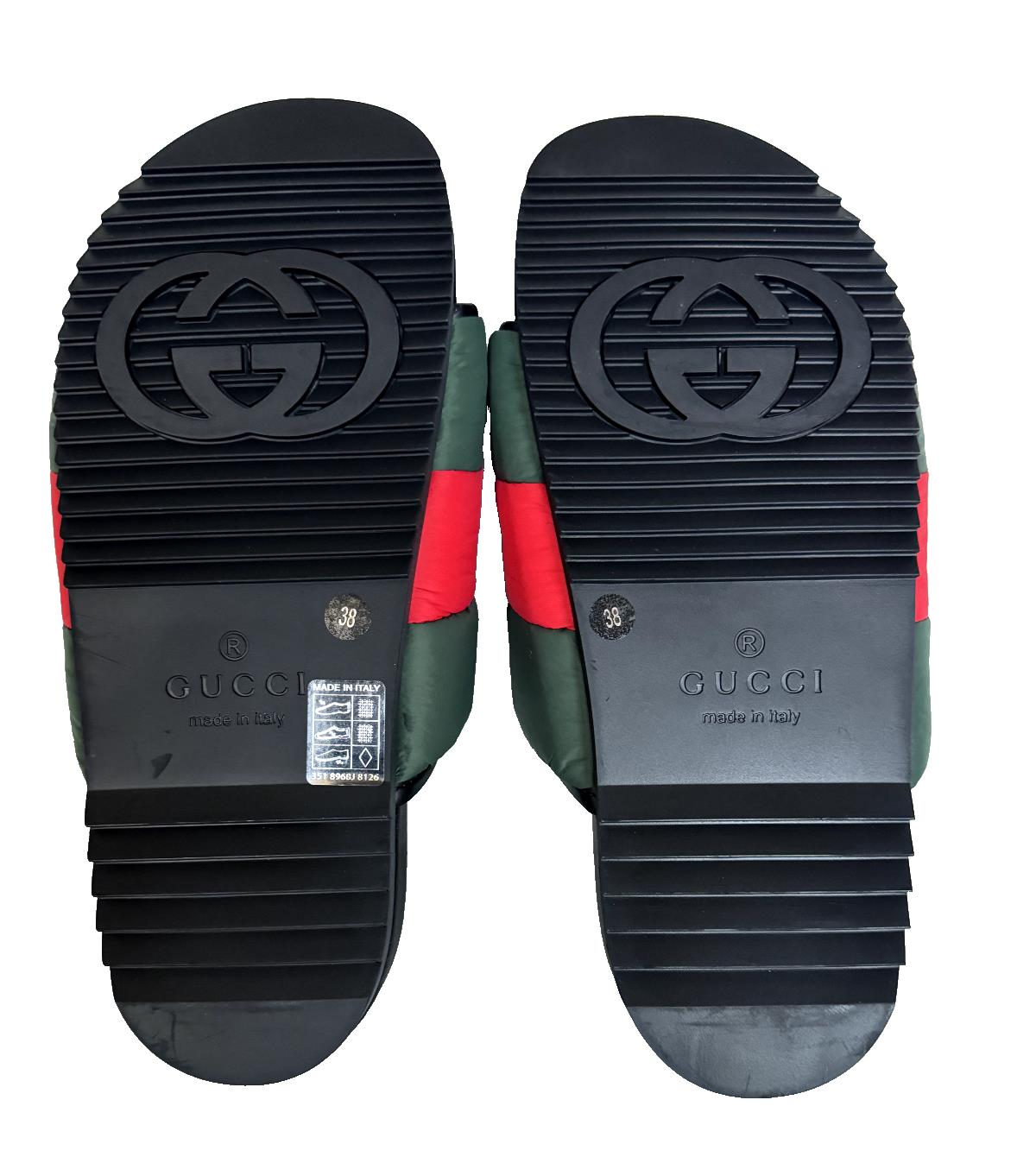 NIB Gucci Women's Rubber Slide Sandals Black/Green/Red 8 US (38 Euro) 700320 IT