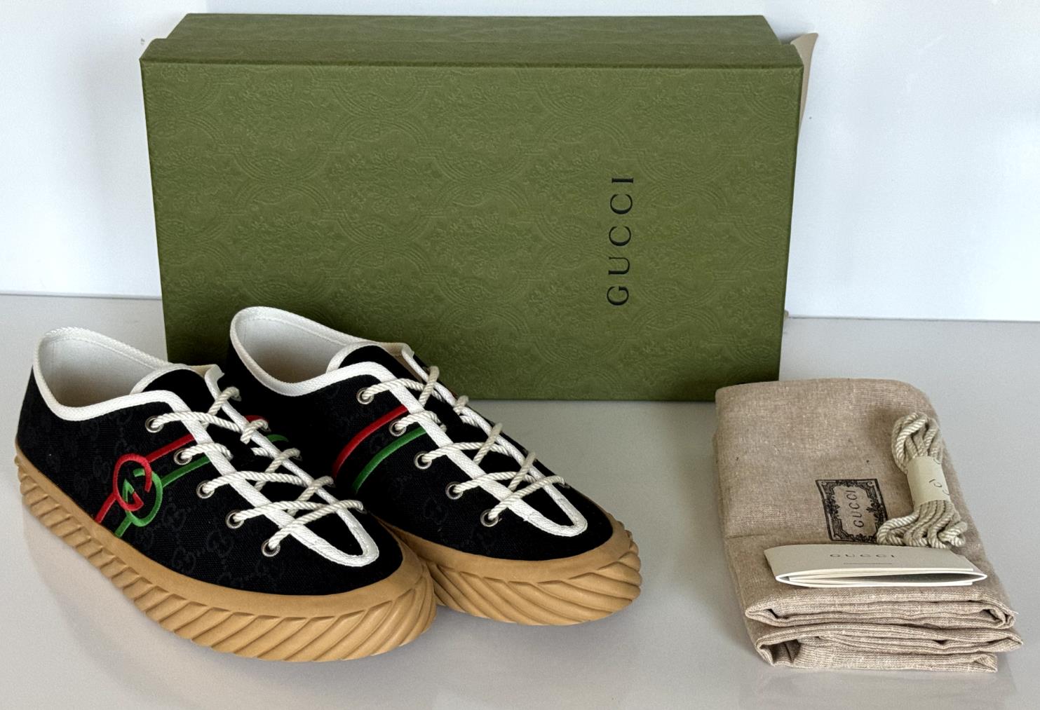 NIB Gucci Fabric Black Low-top Sneakers 10 US (Gucci 9) 703032 Spain