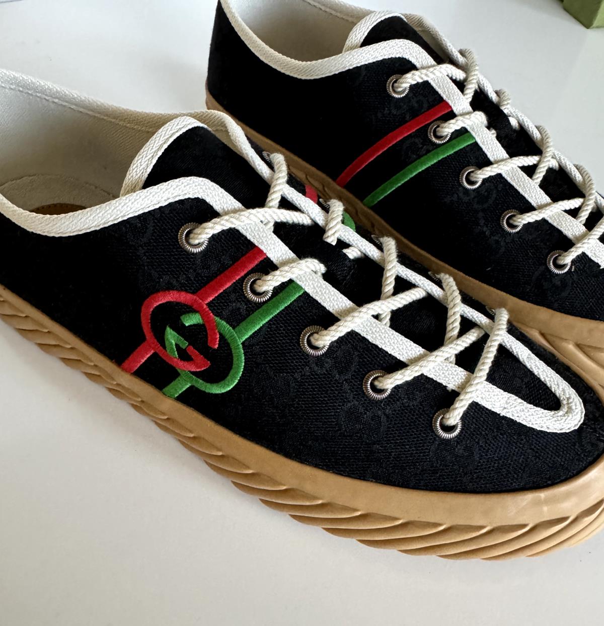 NIB Gucci Fabric Black Low-top Sneakers 10 US (Gucci 9) 703032 Spain