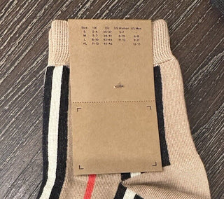 NWT Burberry Check Socks Beige Size Large (42-44 Euro)