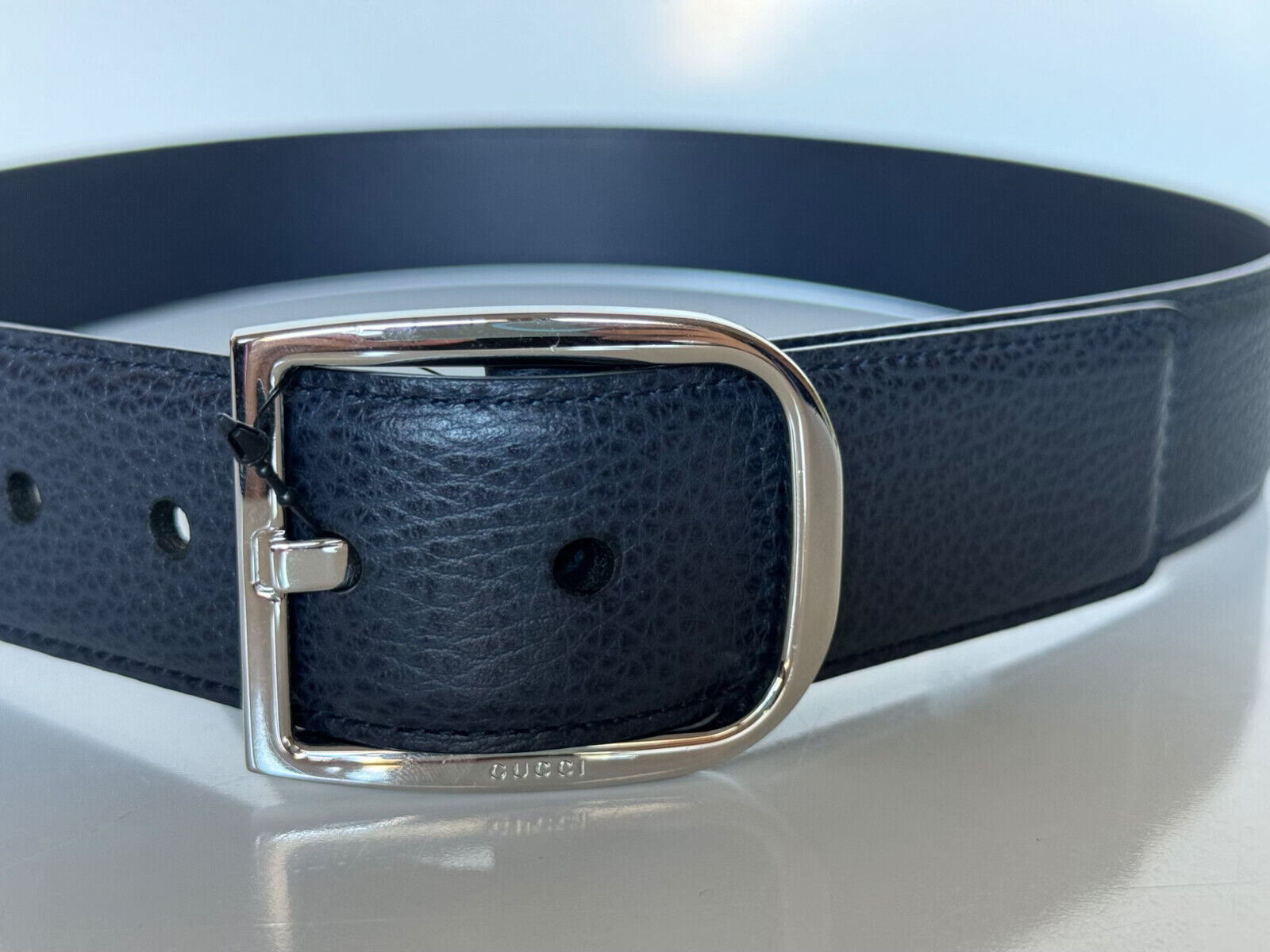 NWT Gucci Men's Dollar Calf Leather Belt Blue 85/34 Made in Italy 449716