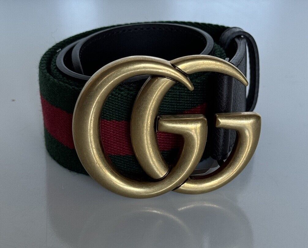 NWT Gucci Web GG Marmont Leather/Fabric Belt Green/Red/Brown 80/32 IT 409416