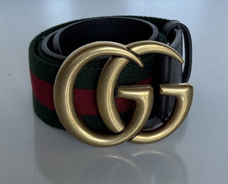 Gucci Web GG Marmont Leather/Fabric Belt Green/Red/Brown 80/32 IT 409416 NWT