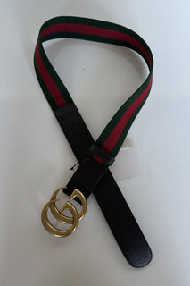 Gucci Web GG Marmont Leather/Fabric Belt Green/Red/Brown 80/32 IT 409416 NWT