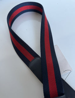 NWT Gucci Web GG Silver Buckle Leather/Fabric Belt Blue/Red 80/32 Italy 411924