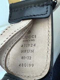 NWT Gucci Web GG Silver Buckle Leather/Fabric Belt Blue/Red 80/32 Italy 411924
