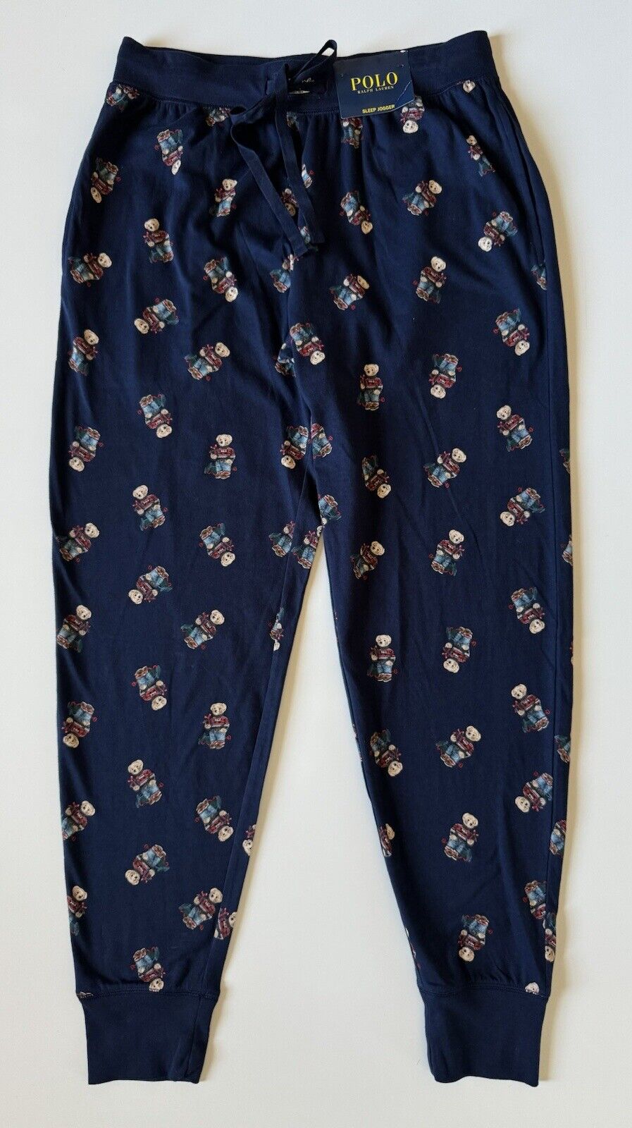 NWT Polo Ralph Lauren Men's Bear Gray Jogger Pajama Pants Cotton Blue Medium