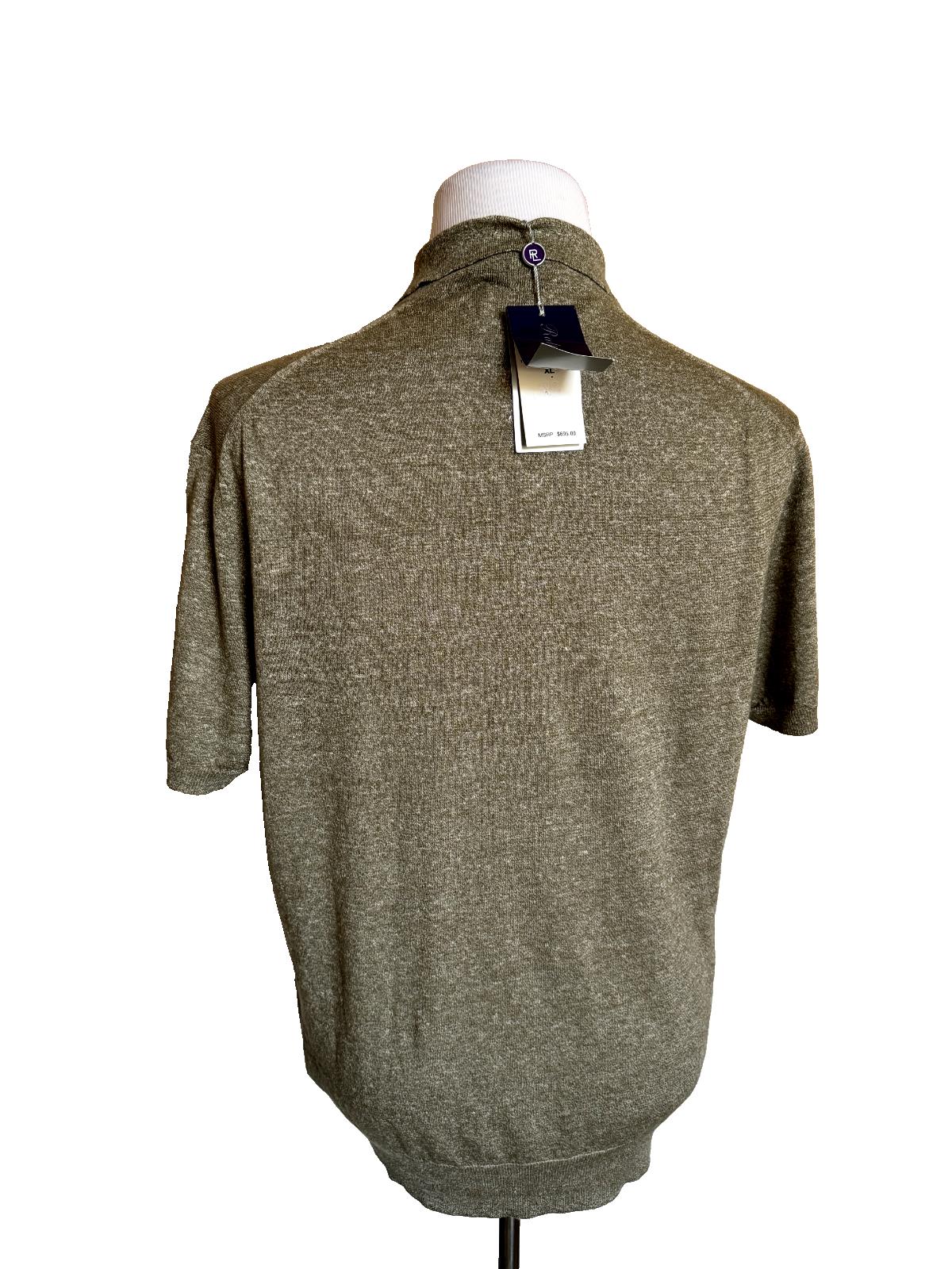 NWT $695 Ralph Lauren Purple Label Men's Olive Cotton-Linen Polo Shirt XL Italy