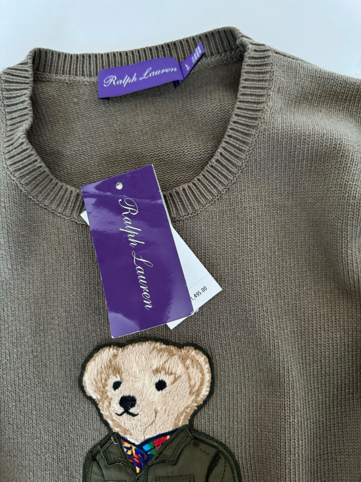 NWOT $1495 Polo Ralph Lauren Purple Label Bear Spring Green Knit Sweater Large