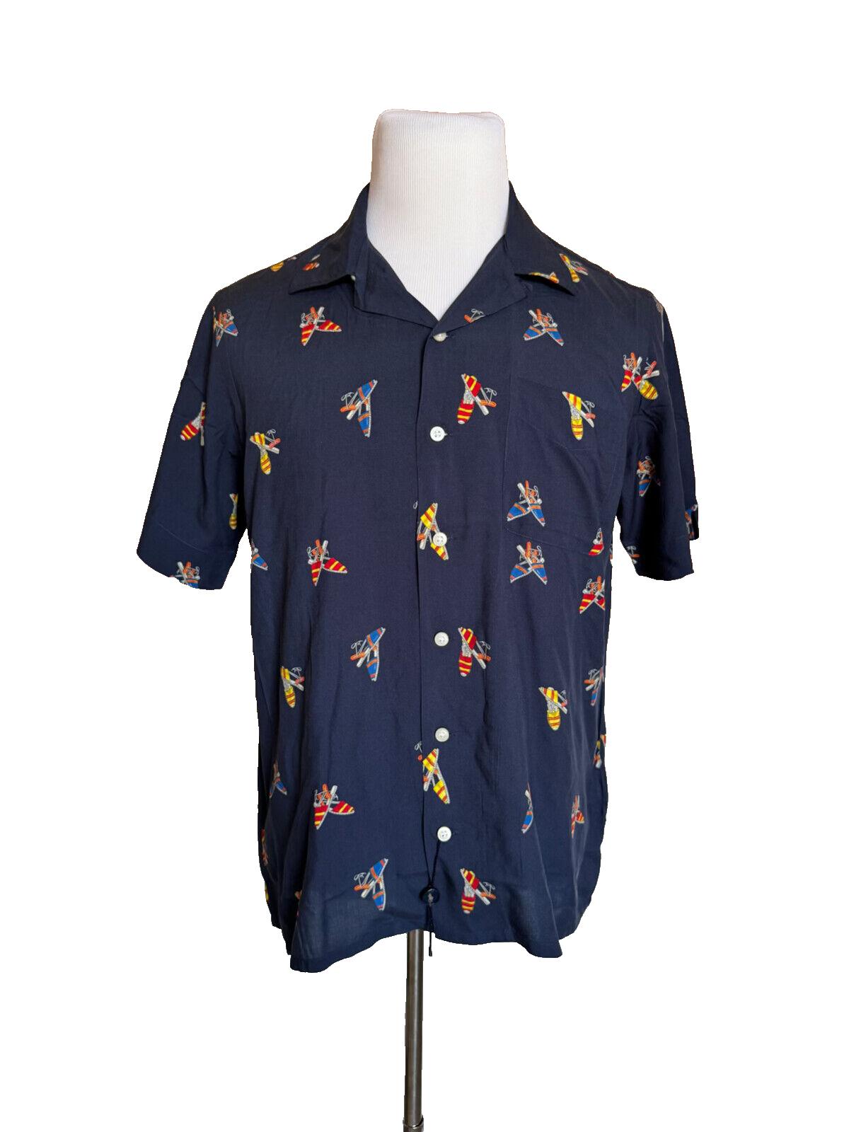 NWT $228 Polo Ralph Lauren Short Sleeve Sandals Printed Button Shirt Blue Medium