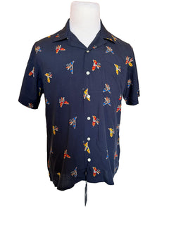 NWT $228 Polo Ralph Lauren Short Sleeve Sandals Printed Button Shirt Blue Medium