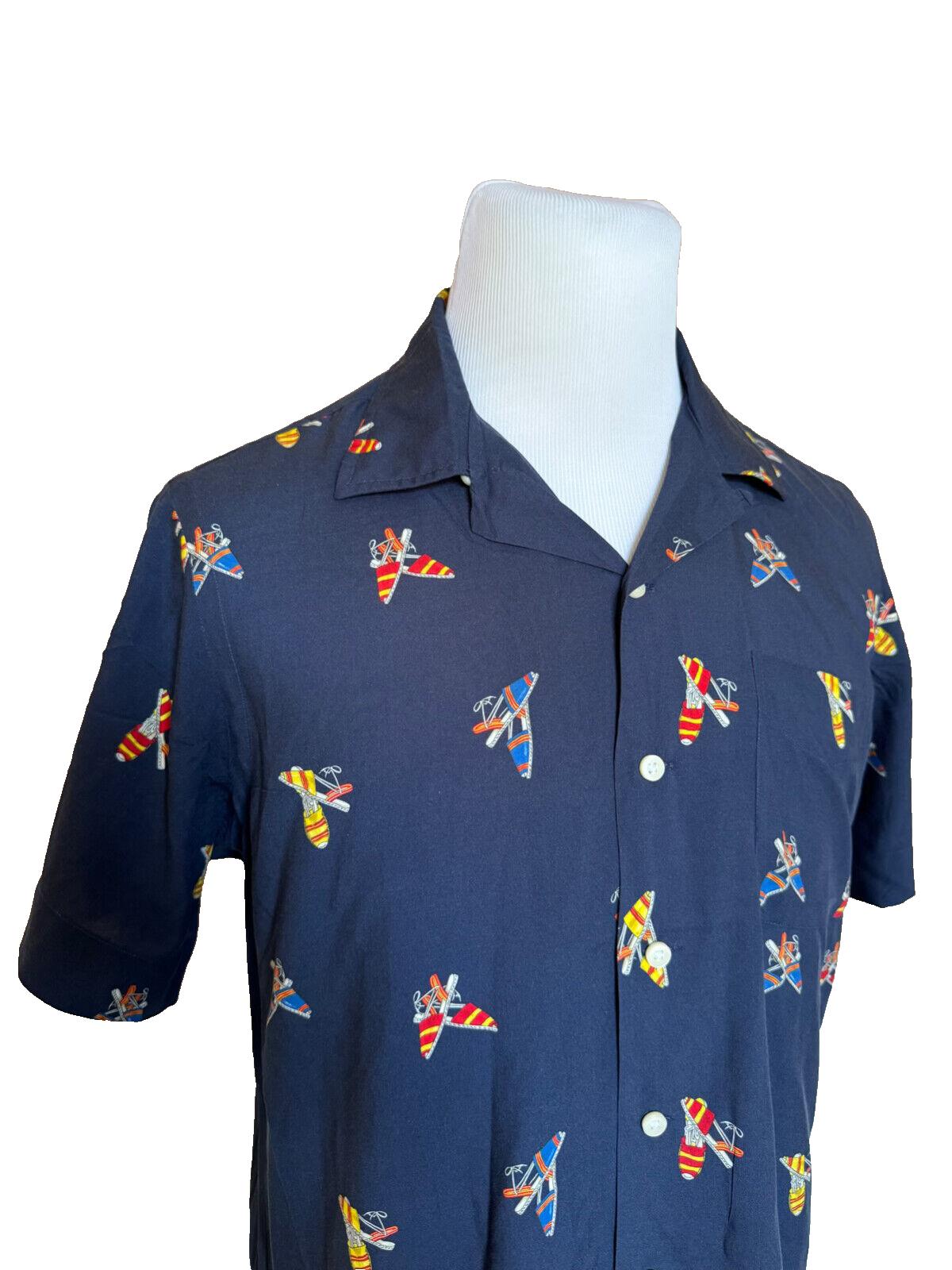 NWT $228 Polo Ralph Lauren Short Sleeve Sandals Printed Button Shirt Blue Medium