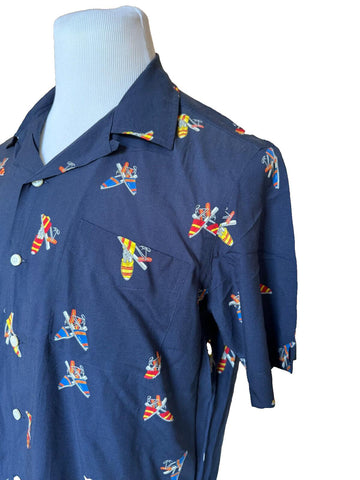 NWT $228 Polo Ralph Lauren Short Sleeve Sandals Printed Button Shirt Blue Medium