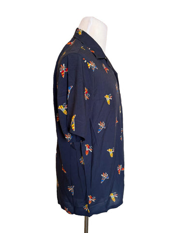 NWT $228 Polo Ralph Lauren Short Sleeve Sandals Printed Button Shirt Blue Medium