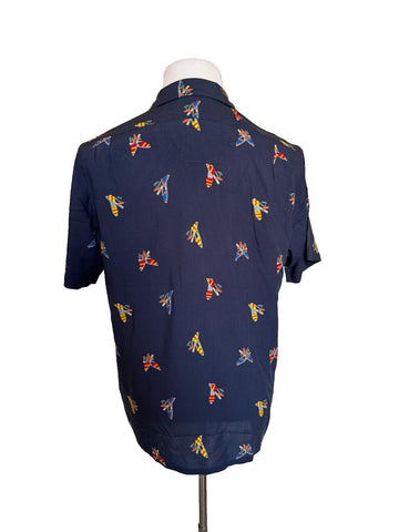 NWT $228 Polo Ralph Lauren Short Sleeve Sandals Printed Button Shirt Blue Medium