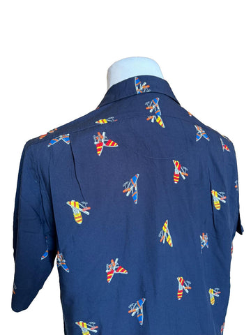 NWT $228 Polo Ralph Lauren Short Sleeve Sandals Printed Button Shirt Blue Medium