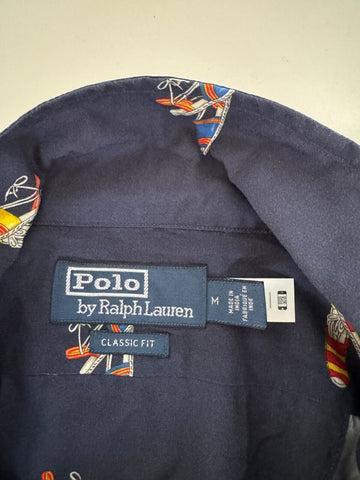 NWT $228 Polo Ralph Lauren Short Sleeve Sandals Printed Button Shirt Blue Medium