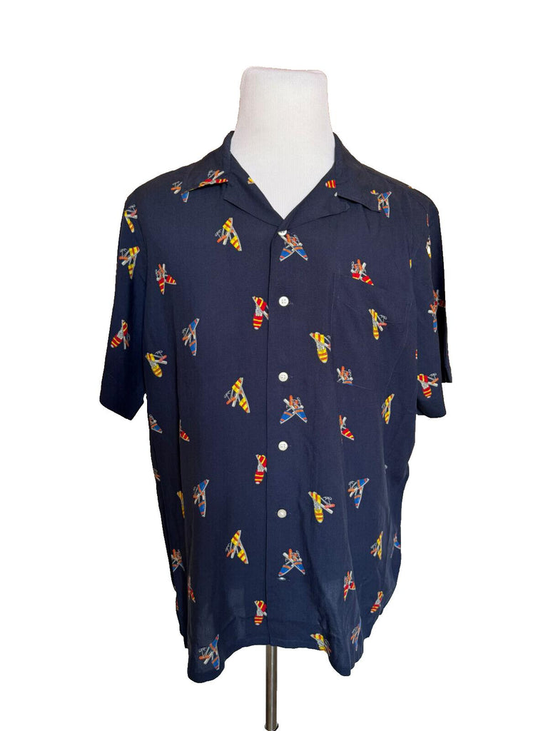 NWOT $228 Polo Ralph Lauren Viscose Short Sleeve Button Shirt Blue XL