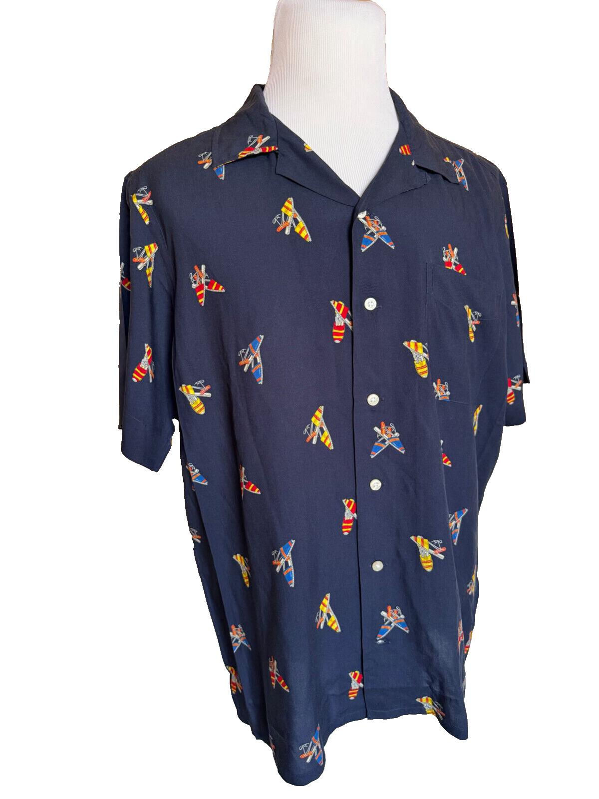 NWOT $228 Polo Ralph Lauren Viscose Short Sleeve Button Shirt Blue XL