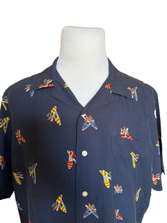 NWOT $228 Polo Ralph Lauren Viscose Short Sleeve Button Shirt Blue XL