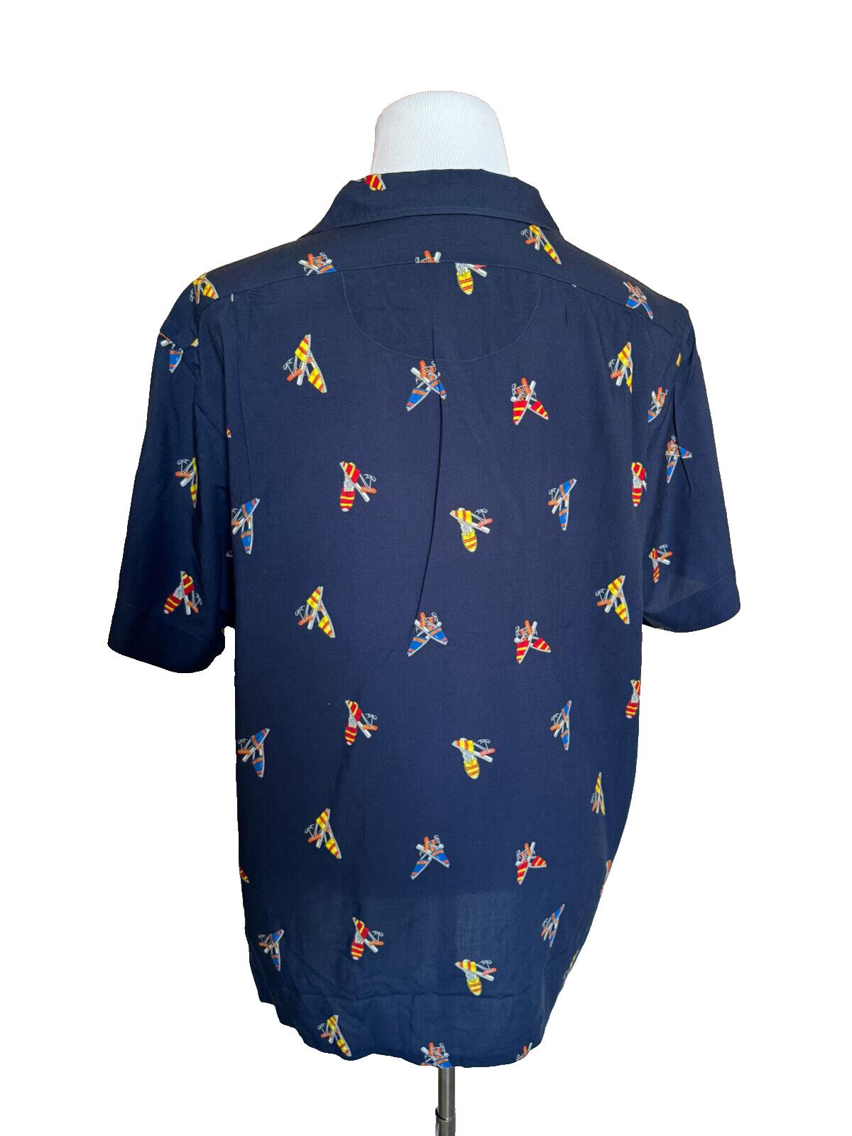 NWOT $228 Polo Ralph Lauren Viscose Short Sleeve Button Shirt Blue XL