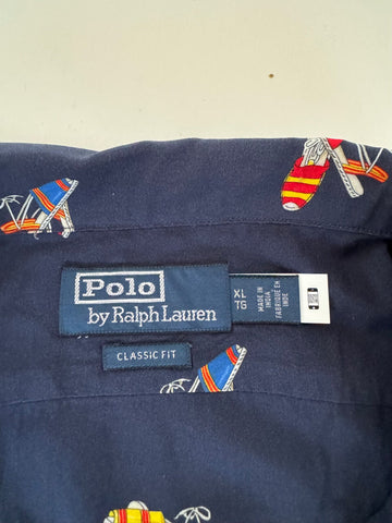 NWOT $228 Polo Ralph Lauren Viscose Short Sleeve Button Shirt Blue XL