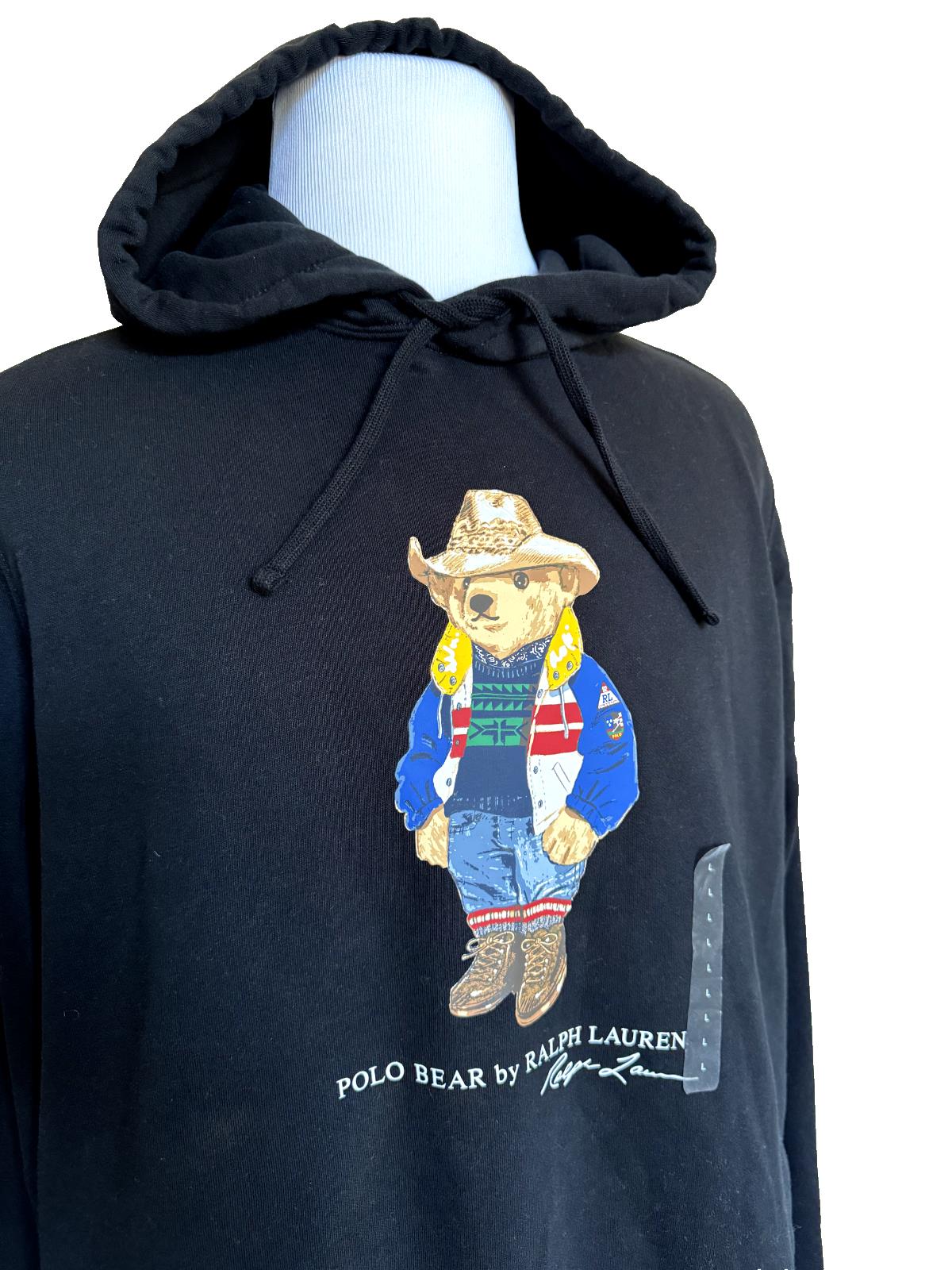 NWT $188 Polo Ralph Lauren Men's Long Sleeve Bear Sweatshirt with Hoodie Black L