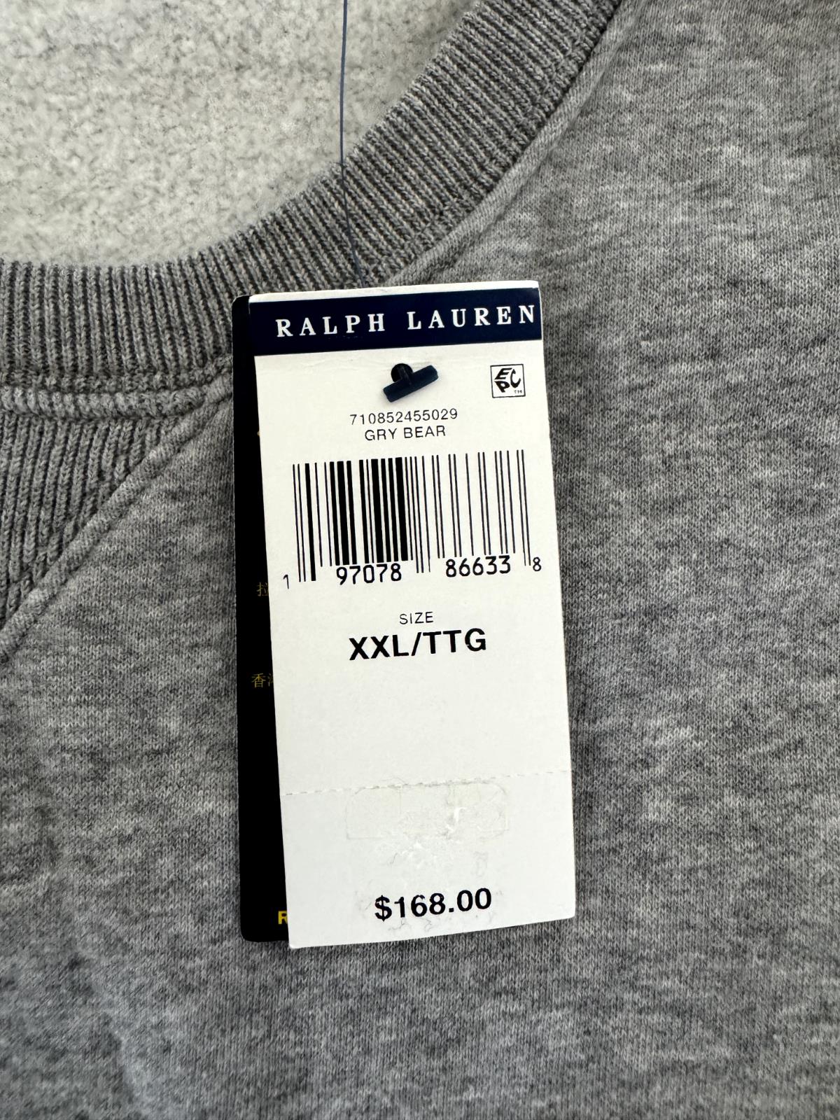 NWT $168 Polo Ralph Lauren Long Sleeve Fleece Bear Sweatshirt Gray 2XL
