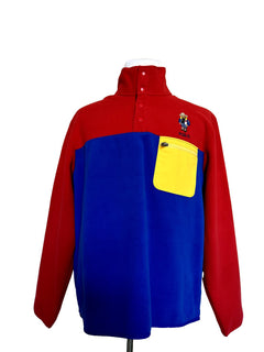 NWT$198 Polo Ralph Lauren Bear Fleece Sweatshirt Colorblock Red/Blue/Yellow L