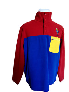 NWT$198 Polo Ralph Lauren Bear Fleece Sweatshirt Colorblock Red/Blue/Yellow L