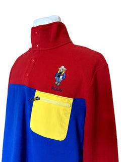 NWT$198 Polo Ralph Lauren Bear Fleece Sweatshirt Colorblock Red/Blue/Yellow L