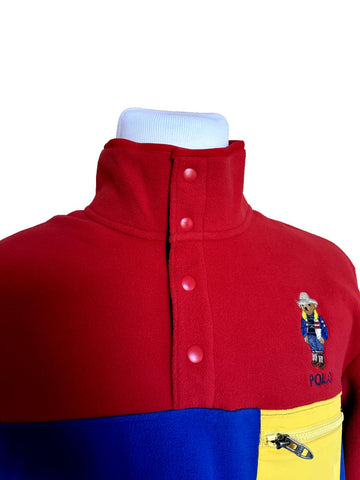 NWT$198 Polo Ralph Lauren Bear Fleece Sweatshirt Colorblock Red/Blue/Yellow L
