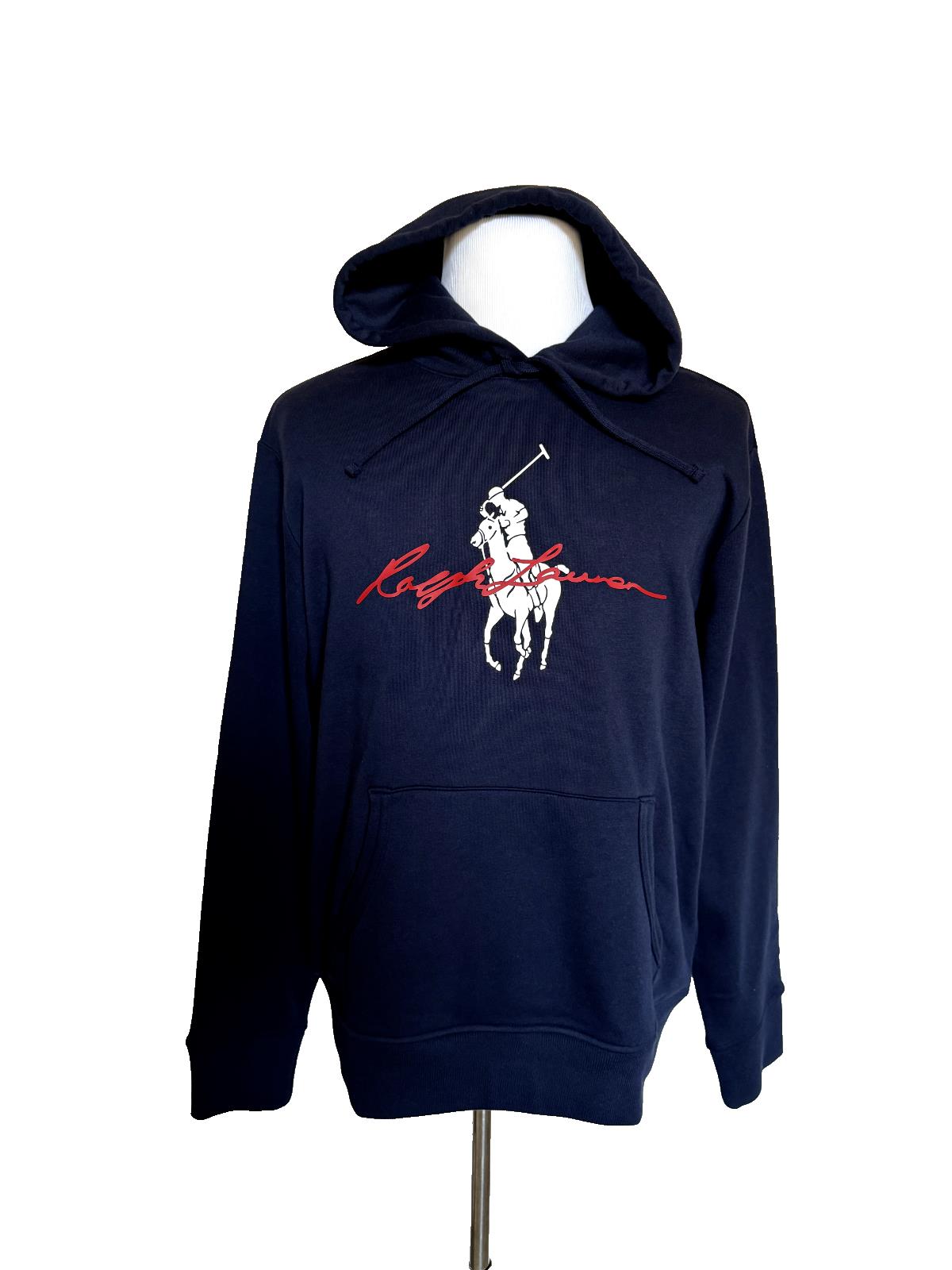 NWT $198 Polo Ralph Lauren Signature Big Pony Long Sleeve Fleece Hoodie Navy L