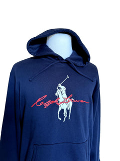 NWT $198 Polo Ralph Lauren Signature Big Pony Long Sleeve Fleece Hoodie Navy L