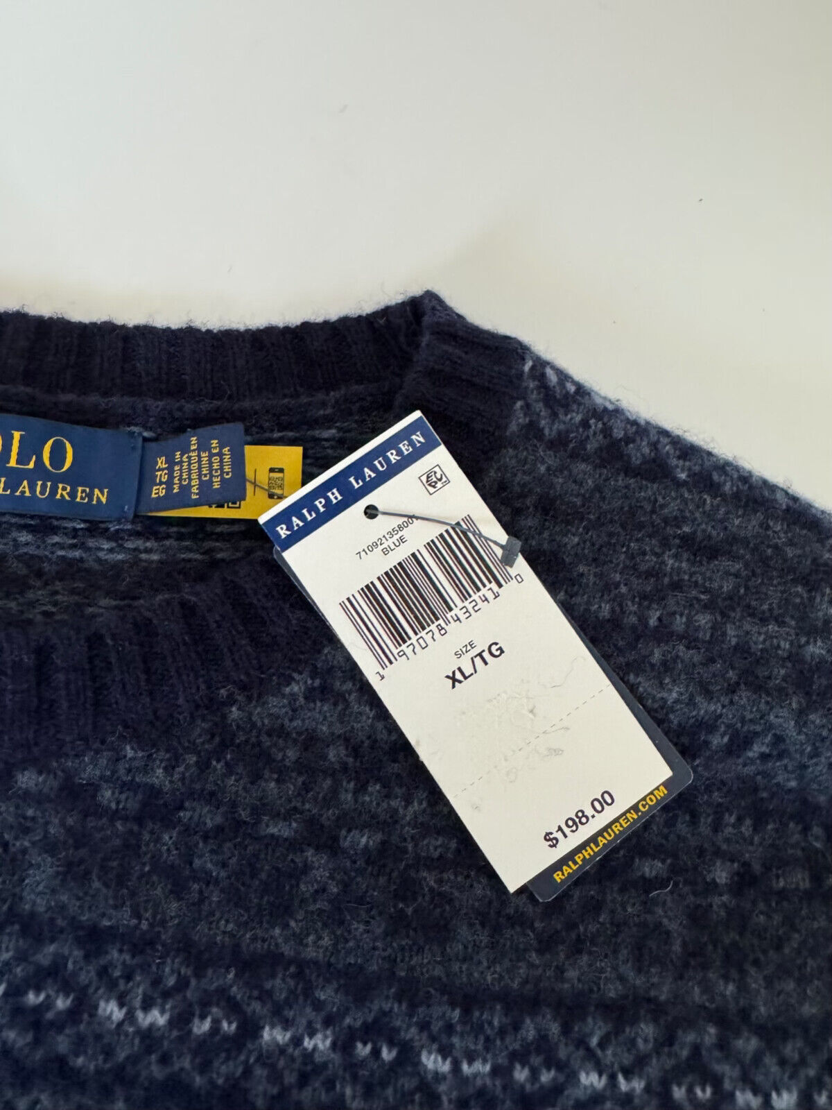 NWT $198 Polo Ralph Lauren Men's Knit Wool Alpaca Hair Sweater Blue XL