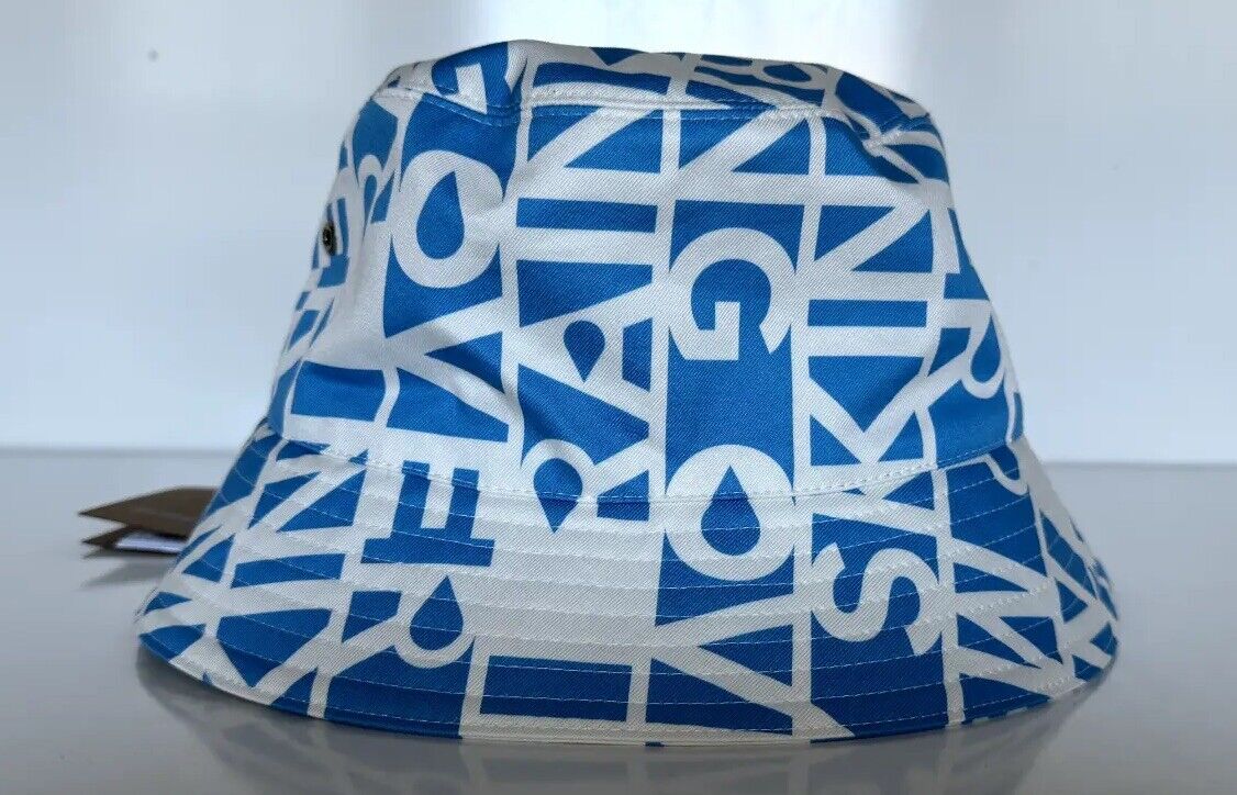 NWT $480 Burberry Raintext Bucket Hat White/Blue L (59 cm) 8055938 Italy