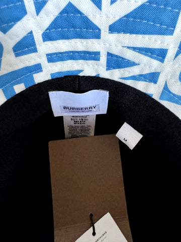 NWT $480 Burberry Raintext Bucket Hat White/Blue M (57 cm) 8055938 Italy