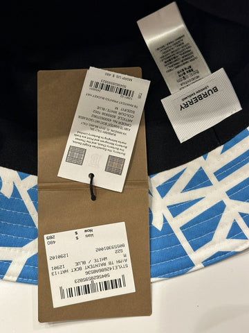 NWT $480 Burberry Raintext Bucket Hat White/Blue M (57 cm) 8055938 Italy