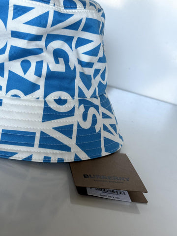 NWT $480 Burberry Raintext Bucket Hat White/Blue M (57 cm) 8055938 Italy