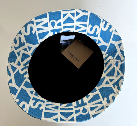 NWT $480 Burberry Raintext Bucket Hat White/Blue M (57 cm) 8055938 Italy