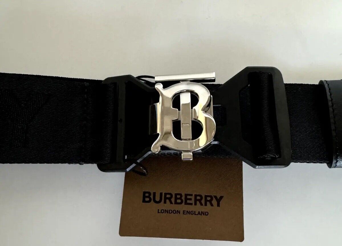 New $440 Burberry Sport Clip TB Buckle Nylon Black Belt 38/95 Italy 8051510